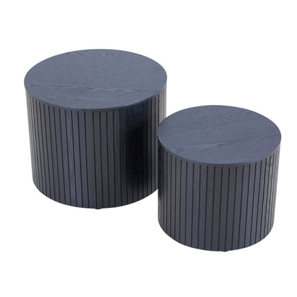Modern Black MDF Nesting Coffee Table Set with Walnut Veneer - 2 Pieces for Living Room