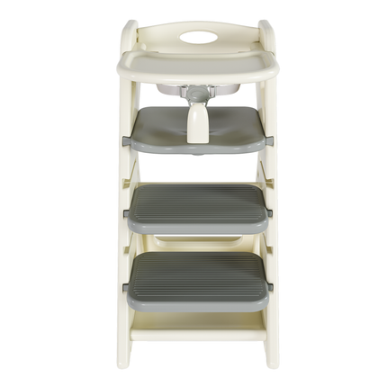 Multi-functional Growing Up Dining Chair with Adjustable Height and Safety Features in Grey and White HDPE