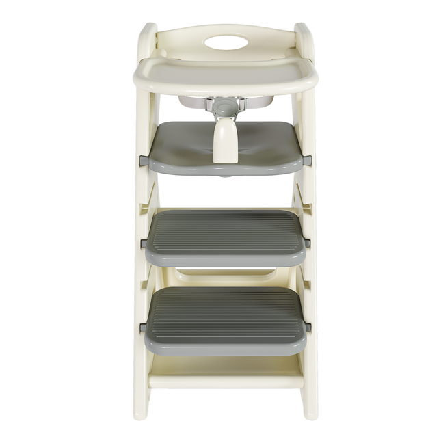 Multi-functional Growing Up Dining Chair with Adjustable Height and Safety Features in Grey and White HDPE