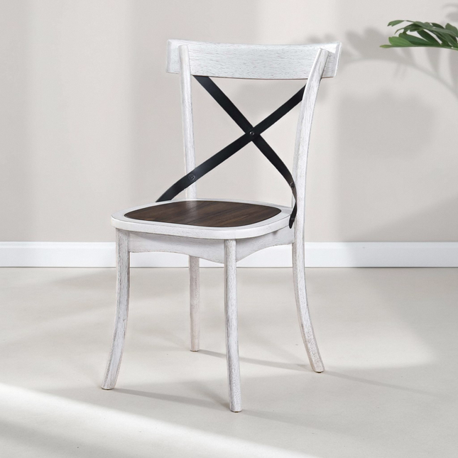[Set of 2] Rustic Farmhouse Dining Chairs with Metal X-Back, Solid Wood Frame, Vintage Kitchen Side Chairs