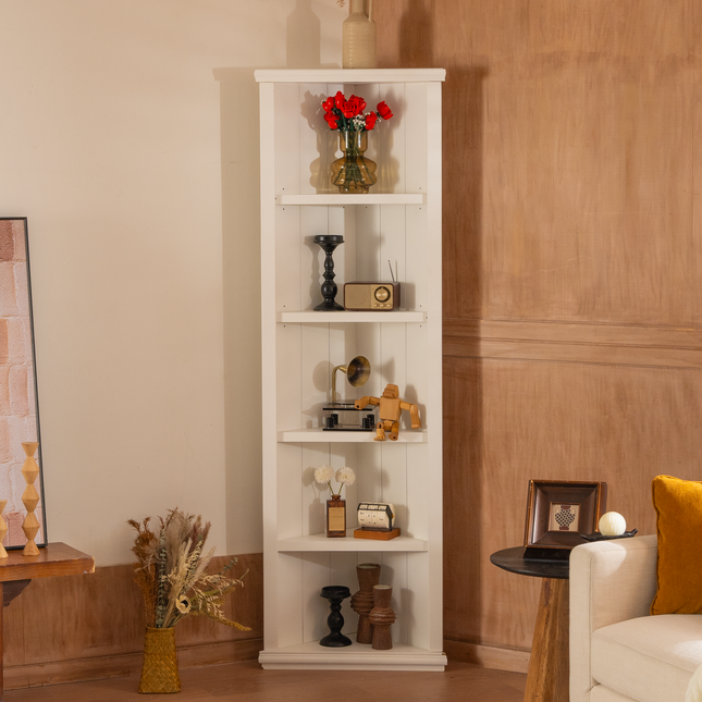 2x 75.25'' Tall Triangle Sided Bookshelves, Set of Two 5-Tier Sided Bookcase, - White - Olny Sold with Paired Cabinets