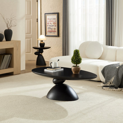 47.27' Lucky Stone-shaped Elliptical Coffee Table, Modern Minimalist Glass Fiber Coffee Table, Sculptural Base Living Room Coffee Table, Suitable for Apartments, Black