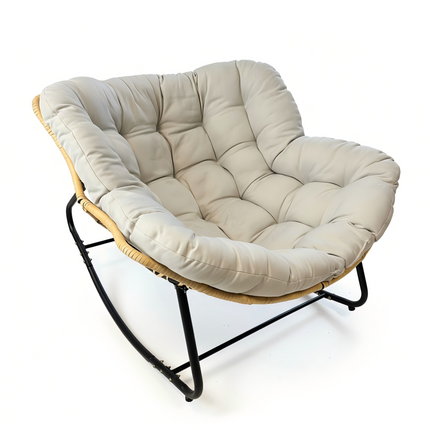 Larger Outdoor Rocking Chair, Patio Egg Rocking Chair, Indoor Papasan Chair, Rattan Wicker Lounge Chair, Modern Royal Chair for Bedroom, Living Room, Porch, Garden,Lawn-Beige