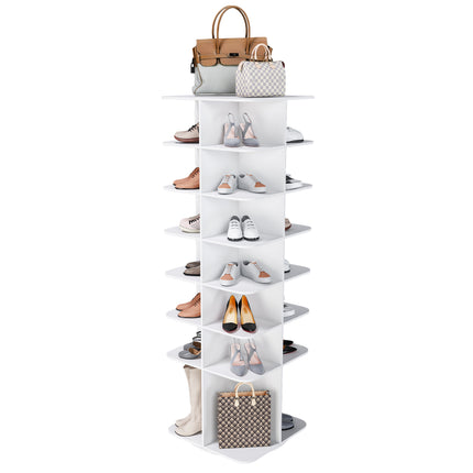 7-Tier Square Rotating Shoe Rack Tower with 360° Spinning Organizer, White