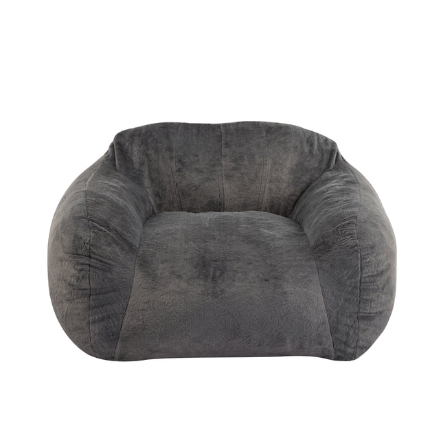 Sezze Indoor Bean Bag Chair with Shredded Foam Filling, Gray Faux Fur, 48 x 41 x 27 inches