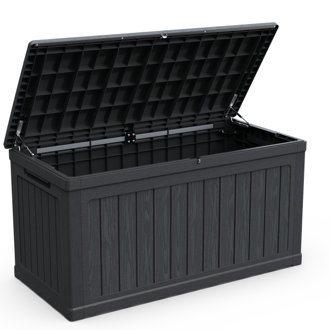 230 Gallon Large Outdoor Storage XXL Deck Box for Patio Furniture, Outdoor Cushions, Garden Tools and Sports/Pools Equipment, Waterproof Resin, Lockable, Black