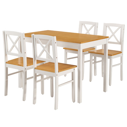 5-Piece Rubberwood Kitchen Dining Table Set with 4 Chairs, Natural White Space-Saving Table and Chair Set for Small Spaces, Apartment, Dining Room, Restaurant - Easy to Clean Smooth Solid Wood Surface