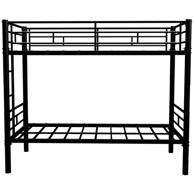 Twin Over Twin Metal Bunk Bed for Kids Boys Girls, Convertible Metal Structure Bedframe with Ladders & Guardrail, Black