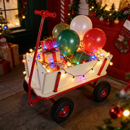 Wooden carriage + four-wheel design, Load-bearing capacity: 260LBS,Children's outdoor stroller, bringing joy to childhood outdoors