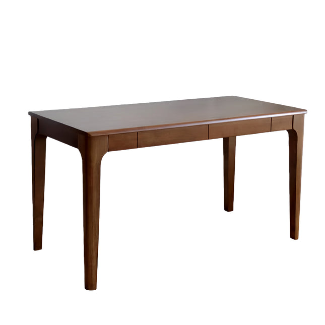 Solid Wood Desk with Drawers, for Compact Home Office Study, Smooth Edge Design,  Walnut Color, Solid Wood