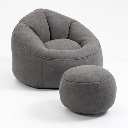 Bedding Bean Bag Sofa Chair with High-Pressure Foam and Footrest, Grey Microfiber
