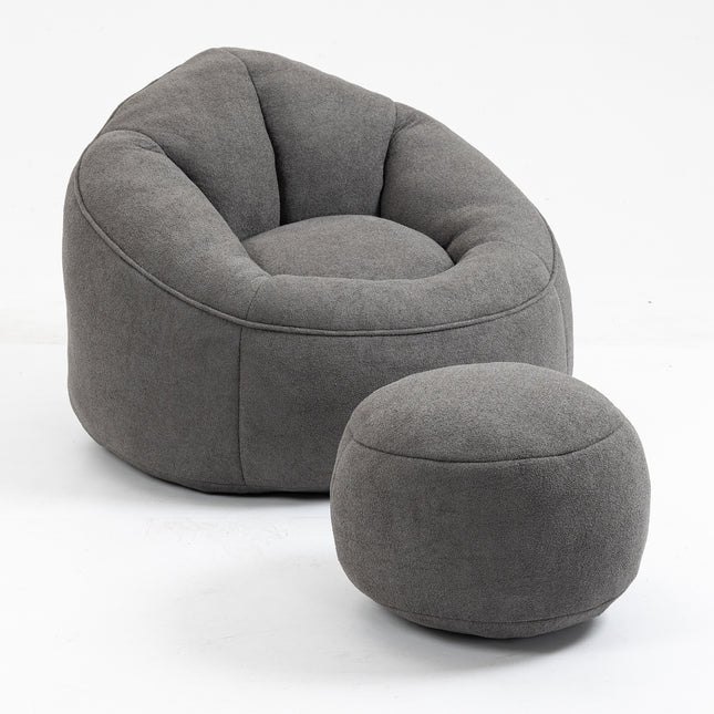 Bedding Bean Bag Sofa Chair with High-Pressure Foam and Footrest, Grey Microfiber