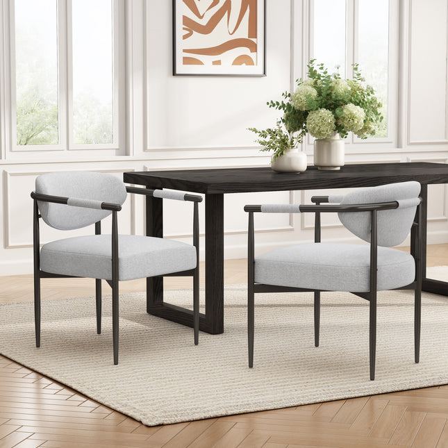 Modern Dining Chairs Set of 2, Upholstered Dining Chairs with bronze Iron Frame,Accent Armchairs for Kitchen and Restaurant,Beige