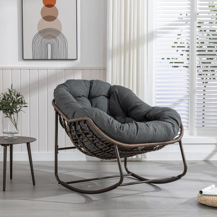 Outdoor Rattan Rocking Chair,Padded Cushion Rocker Recliner Chair Outdoor for Front Porch, Living Room, Patio, Garden, Grey