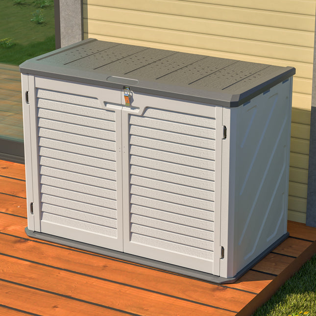 Horizontal Storage Shed Weather Resistance, Large Outdoor Storage Cabinet Lockable, Thick HDPE Plastic Storage Unit for Backyards, Patio, Garden(28 Cu.ft/Ivory ) White