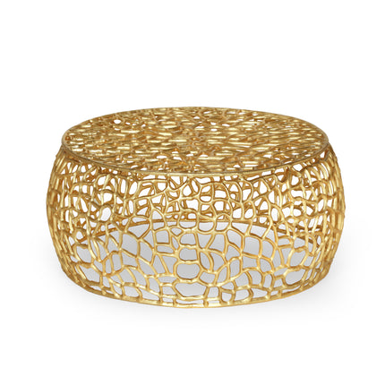 Modern Glam Mesh Coffee Table with Gold Accents and Aluminum Frame,27.50 x 27.50 x 12.50
