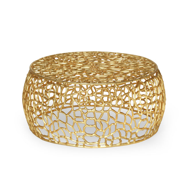 Modern Glam Mesh Coffee Table with Gold Accents and Aluminum Frame,27.50 x 27.50 x 12.50