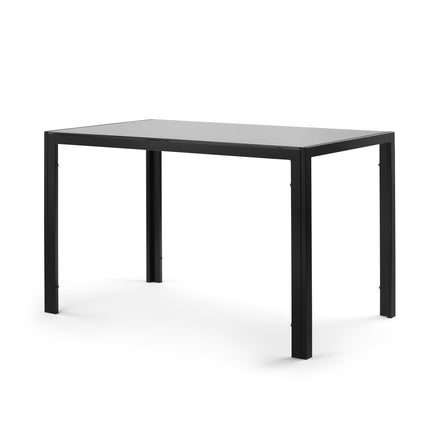 Modern Black Glass Dining Table with Tempered Glass Top and Metal Frame for 4 Persons