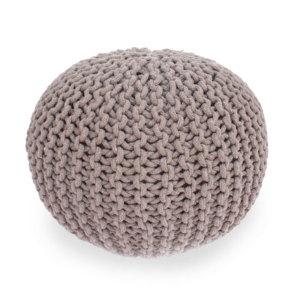 Moro Knitted Cotton Round Pouf with Pumpkin Shape in Brown, 20 x 20 inches