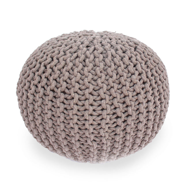Moro Knitted Cotton Round Pouf with Pumpkin Shape in Brown, 20 x 20 inches