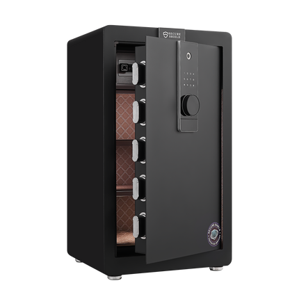 Safe Box with Biometric Recognition, Built-in Removable Partition And Flexible Compartment Partition, Dual Protection with Electronic Password Lock, Private And Invisible Hidden Compartment Structure,