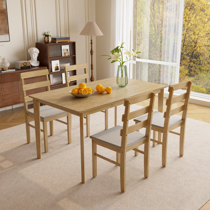 Original wood color solid wood dining table and chair set 5 pieces dining room table and chair set including 1 rectangle table + 4 back chairs Practical household wooden dining table and chair set