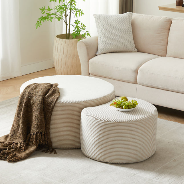 Nesting Coffee Table Set of 2,Upholstered Round Coffee Tables Set of 2 for Living Room, Modern Foam Round Coffee Table Side Table End Table Ottoman, No Assembly