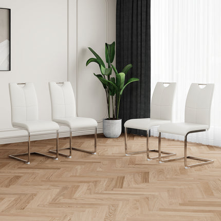 Modern Dining Chairs with Faux Leather Padded Seat Dining Living Room Chairs Upholstered Chair with Chrome Metal Legs Design for Kitchen, Living, Bedroom, Dining Room Side Chairs Set of 4