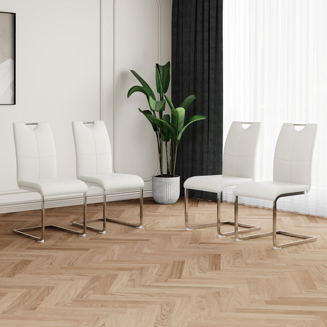 Modern Dining Chairs with Faux Leather Padded Seat Dining Living Room Chairs Upholstered Chair with Chrome Metal Legs Design for Kitchen, Living, Bedroom, Dining Room Side Chairs Set of 4