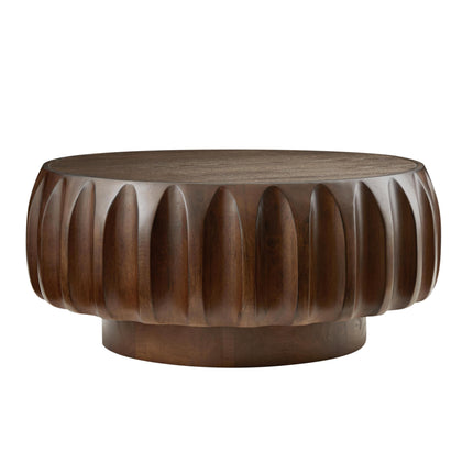 Round Solid Wood Carved Coffee Table with Elegant Sculptural Design