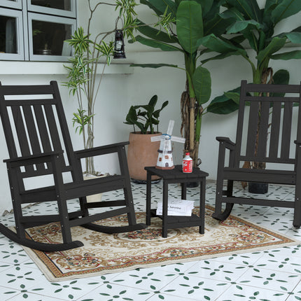All Weather Rocking Chair Set with Side Table, 3-Piece Rocking Chair Set with Wood-Texture , Grey(includes 2 Rocking Chairs and 1 Table)