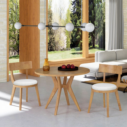 Mid-Century Modern 39.4' Round Dining Table Set with 2 Chairs, Intersecting Wooden Legs, Rubberwood & Plywood Construction, Oak Veneer Finish