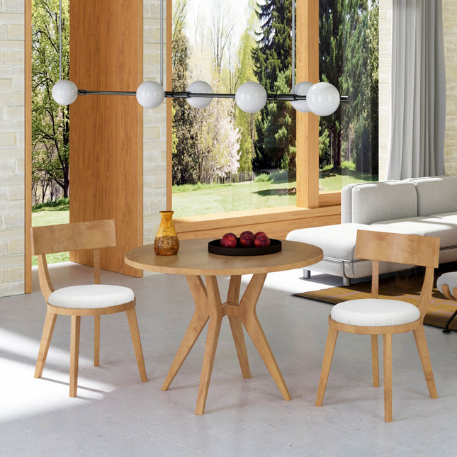 Mid-Century Modern 39.4' Round Dining Table Set with 2 Chairs, Intersecting Wooden Legs, Rubberwood & Plywood Construction, Oak Veneer Finish
