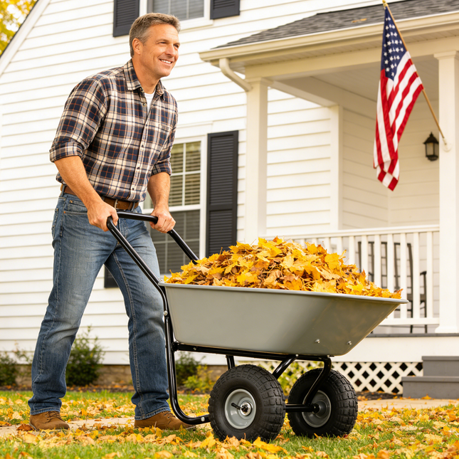 Two-wheeled cart, garden cart, 10-inch pneumatic wheels(gray)
