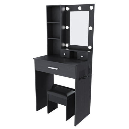 Black Vanity Table with Adjustable LED Mirror