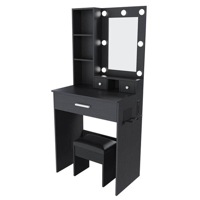 Black Vanity Table with Adjustable LED Mirror