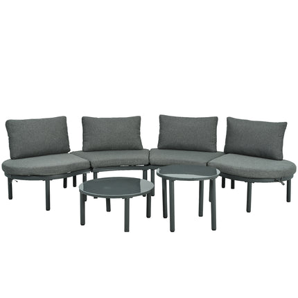 TOPMAX 6-Piece Patio Sofa Furniture Set, Half Moon Outdoor Sectional Sofa with 2 High-Low Coffee Tables, PE Wicker Rattan, Tempered Glass, 4 Pillows & Cushions, for Backyard, Garden, Poolside,Gray