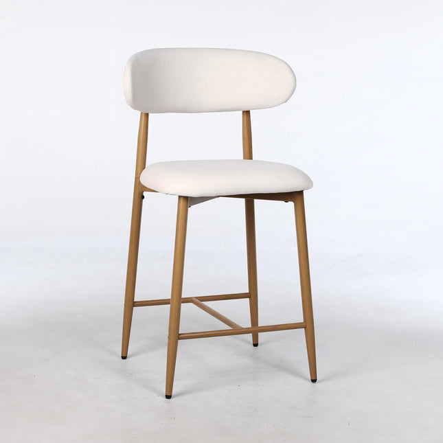Modern Beige Upholstered Counter Height Bar Stools Set of 2 with Metal Legs for Kitchen Island, Dining Room - Mid Century Style