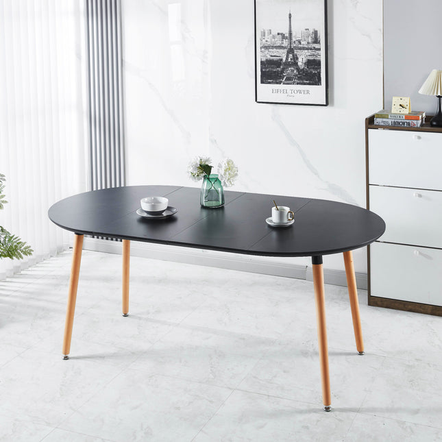 Extensible table,DINING TABLE,OFFICE TABLE,COFFEE TABLE,wood leg,MDF top,100/140/180x100x75cm,black color