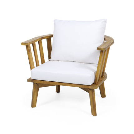 Outdoor Club Chair with Curved Backrest and Acacia Wood Frame, White